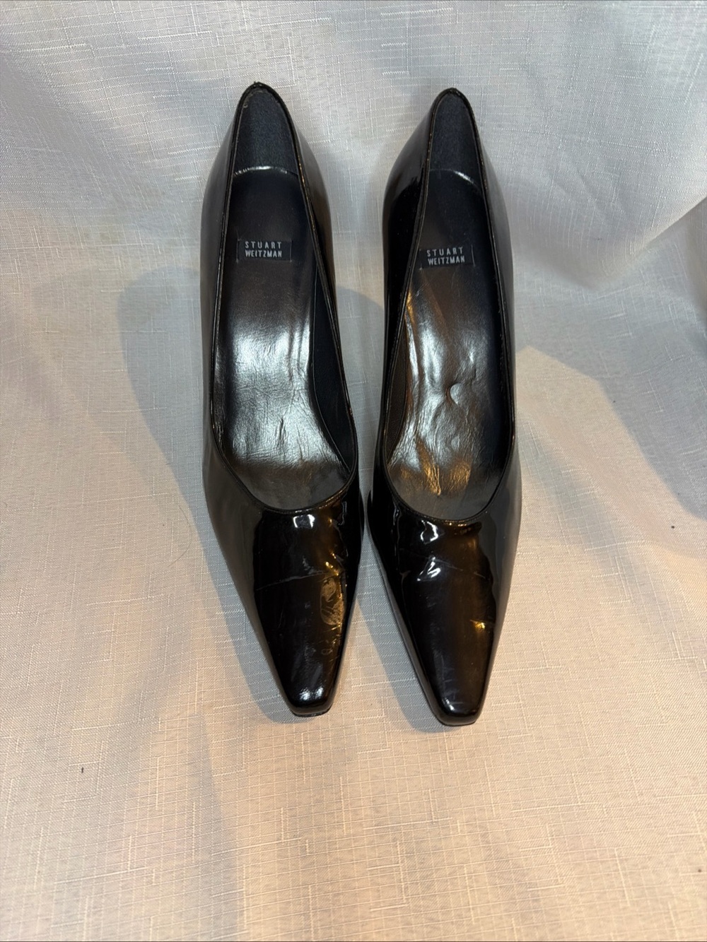 Stuart Weitzman Black Patent Pointed-Toe Pumps